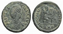 Aelia Flacilla (Augusta, 379-386/8). Æ (23mm, 5.03g, 6h). Constantinople, 379-383. Diademed and draped bust r. R/ Victory seated r., inscribing Chi-Rh...