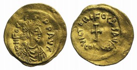 Phocas (602-610). AV Tremissis (15mm, 1.46g, 6h). Constantinople, 603-607(?). Pearl-diademed, draped and cuirassed bust r. R/ Cross potent. MIBE 26A; ...