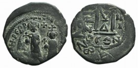Heraclius with Heraclius Constantine (610-641). Æ 40 Nummi (31mm, 13.39g, 7h). Constantinople, year 3 (613). Heraclius, on l., and Heraclius Constanti...