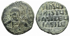 Anonymous, time of Basil II and Constantine VIII, c. 1020-1028. Æ 40 Nummi (26mm, 9.49g, 6h). Uncertain (Thessalonica?) mint. Facing bust of Christ Pa...