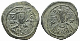 Michael VII Ducas (1071-1078). Æ 40 Nummi (29mm, 8.28g, 6h). Constantinople. Bust of Christ Pantokrator facing; star to l. and r. R/ Crowned bust of M...