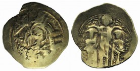 Andronicus II Palaeologus and Michael IX (1282-1328). AV Hyperpyron (24mm, 4.14g, 6h). Constantinople, c. 1294-1303. Half-length figure of the Theotok...