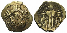 Andronicus II Palaeologus and Michael IX (1282-1328). AV Hyperpyron (22mm, 4.04g, 6h). Constantinople, c. 1294-1303. Half-length figure of the Theotok...