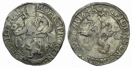 Netherlands, Gelderland. AR Leeuwendaalder 1641 (42mm, 27.22g, 3h). Knight standing l., head r., holding up garnished coat-of-arms in foreground. R/ L...