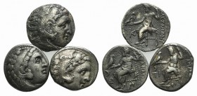 Kings of Macedon, Alexander III, lot of 3 AR Drachms. Lot sold as is, no return