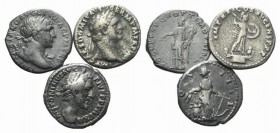 Lot of 3 Roman Imperial AR Denarii, including Domitian, Trajan and Antoninus Pius. Lot sold as is, no return