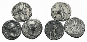 Lot of 3 Roman Imperial AR Denarii, including Trajan, Antoninus Pius and Faustina Senior. Lot sold as is, no return