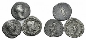 Lot of 3 Roman Imperial AR Denarii, including Trajan, Hadrian and Maximinus I. Lot sold as is, no return