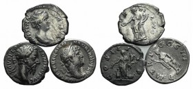 Lot of 3 Roman Imperial AR Denarii, including Hadrian, Faustina Senior and Marcus Aurelius. Lot sold as is, no return