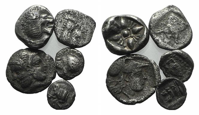 Lot of 5 Greek Ar Fractions, Kolophon Lampsakos Phokaia. Lot sold as is, no retu...