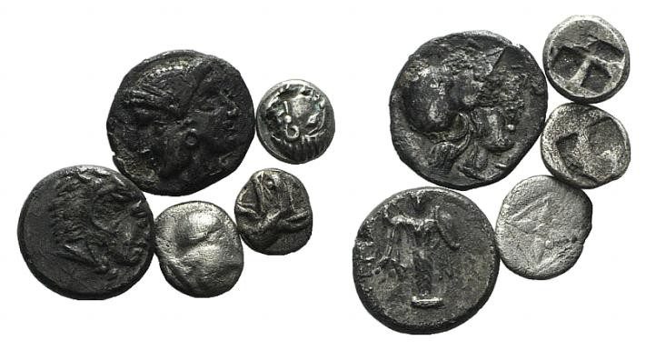 Lot of 5 Greek Ar Fractions, Kolophon Lampsakos Phokaia. Lot sold as is, no retu...