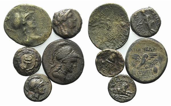 Lot of 5 Greek Bronze Coins. Lot sold as is, no return