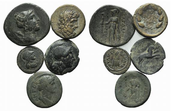 Lot of 5 Greek Bronze Coins. Lot sold as is, no return