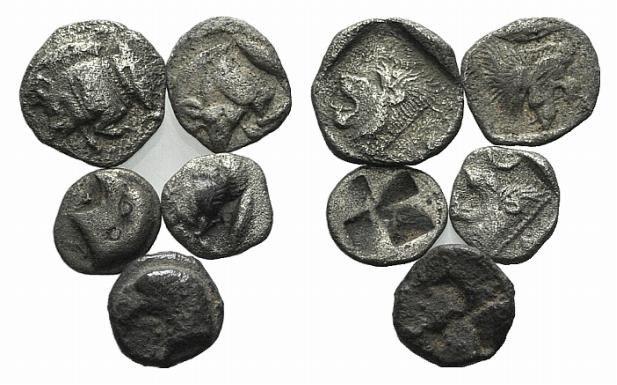 Lot of 5 Greek Ar Fractions, to be catalog. Lot sold as is, no return