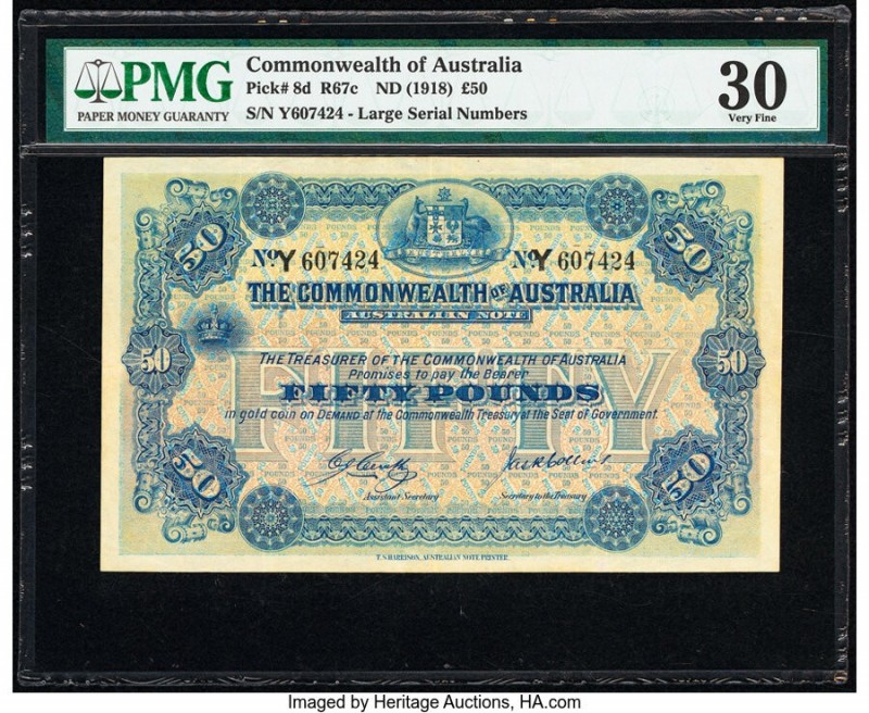 Australia Commonwealth of Australia 50 Pounds ND (1918) Pick 8d R67c PMG Very Fi...