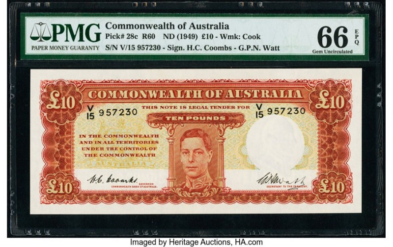 Australia Commonwealth Bank of Australia 10 Pounds ND (1949) Pick 28c R60 PMG Ge...