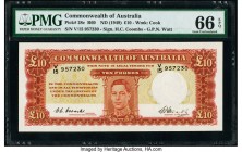 Australia Commonwealth Bank of Australia 10 Pounds ND (1949) Pick 28c R60 PMG Gem Uncirculated 66 EPQ. Rare in Uncirculated grades, this beauty holds ...