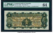 Australia Commonwealth of Australia 1 Pound ND (1927) Pick 16c R26 PMG Choice Uncirculated 64. Scarce in Uncirculated grades, this lovely example shar...