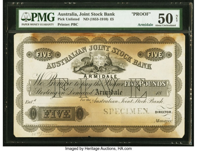 Australia Australian Joint Stock Bank, Armidale 5 Pounds 22.1.1857 (ND 1853-1910...