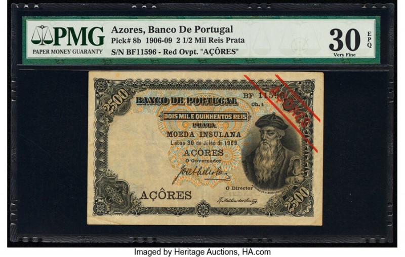 Azores Banco de Portugal 2 1/2 Mil Reis Prata 30.7.1909 Pick 8b PMG Very Fine 30...