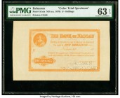 Bahamas Bank of Nassau 5 Shillings ND (ca. 1870) Pick A1cts Color Trial Specimen PMG Choice Uncirculated 63 EPQ. An attractive widely margined Bank of...