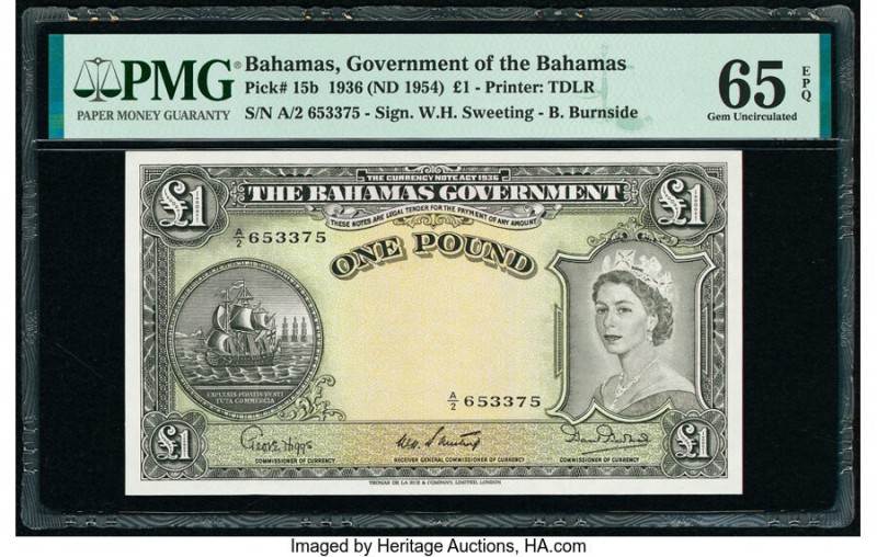 Bahamas Bahamas Government 1 Pound 1936 (ND 1954) Pick 15b PMG Gem Uncirculated ...
