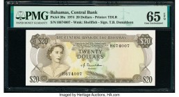 Bahamas Central Bank 20 Dollars 1974 Pick 39a PMG Gem Uncirculated 65 EPQ. The Central Bank of the Bahamas opened its doors in 1974. Its first series ...