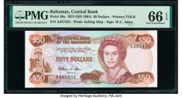 Bahamas Central Bank 50 Dollars 1974 (ND 1984) Pick 48a PMG Gem Uncirculated 66 EPQ. An incredible Bahamian offering, this 1984 $50 is an absolutely k...
