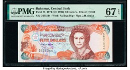 Bahamas Central Bank 50 Dollars 1974 (ND 1992) Pick 55 PMG Superb Gem Unc 67 EPQ. The $50 denomination is a key note in many Bahamas banknote series, ...