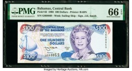 Bahamas Central Bank 100 Dollars 1996 Pick 62 PMG Gem Uncirculated 66 EPQ. The 1996 $100 is a curious Bahamian banknote in that it was printed in Cana...