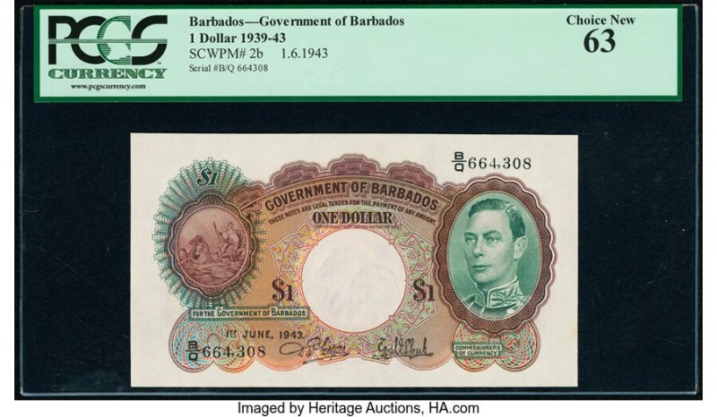 Barbados Government of Barbados 1 Dollar 1.6.1943 Pick 2b PCGS Choice New 63. Un...