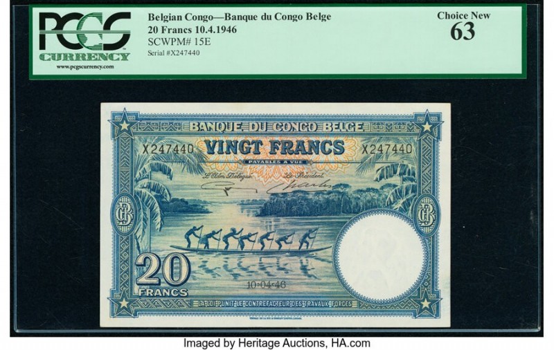 Belgian Congo Banque du Congo Belge 20 Francs 10.04.1946 Pick 15E PCGS Choice Ne...