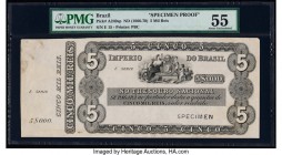 Brazil Thesouro Nacional 5 Mil Reis; 20 Mil Reis ND (1866-70) (2) Pick A240sp; A241sp Specimen Proof Pair PMG About Uncirculated 55; About Uncirculate...