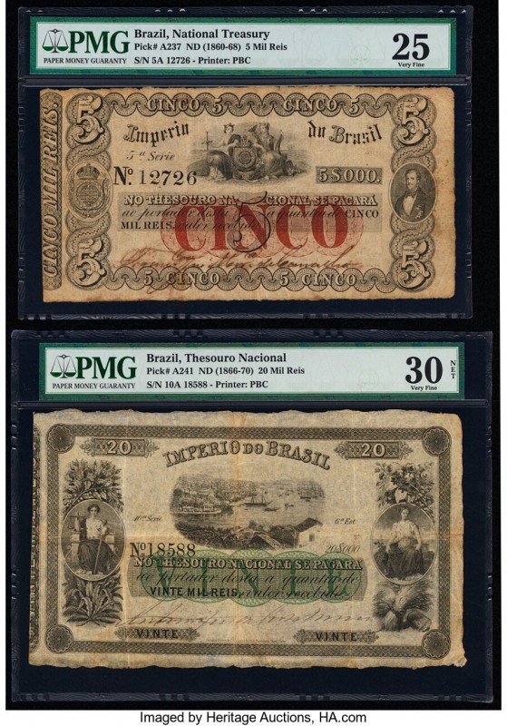 Brazil Thesouro Nacional 5 Mil Reis; 20 Mil Reis ND (1860-68); ND (1866-70) Pick...