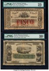 Brazil Thesouro Nacional 5 Mil Reis; 20 Mil Reis ND (1860-68); ND (1866-70) Pick A237; A241 Two Examples PMG Very Fine 25; Very Fine 30 Net. National ...