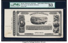 Brazil Thesouro Nacional 20 Mil Reis ND (1866-70) Pick A241sp Specimen Proof PMG Choice Uncirculated 63. Pleasing designs are present on this uniface ...