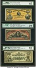 Brazil Imperio do Brasil, Thesouro Nacional Group of 3 Graded Examples. The following notes are included in this lot: 500 Reis ND (1874) Pick A242 PMG...