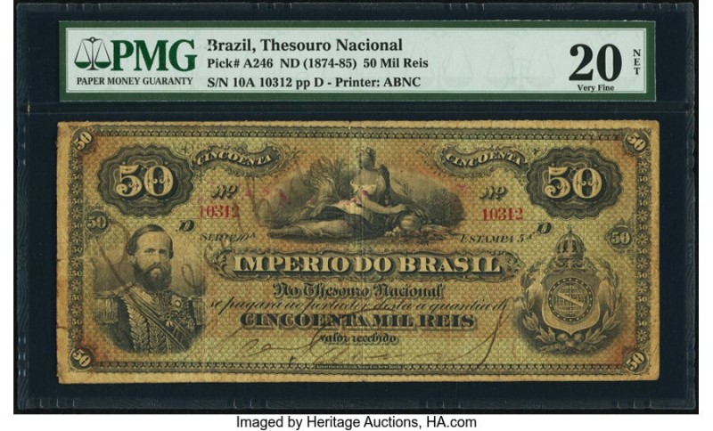 Brazil Thesouro Nacional 50 Mil Reis ND (1874-85) Pick A246 PMG Very Fine 20 Net...
