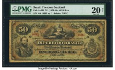 Brazil Thesouro Nacional 50 Mil Reis ND (1874-85) Pick A246 PMG Very Fine 20 Net. Featuring a younger portrait of Emperor Don Pedro II, this handsome ...