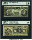 Brazil Thesouro Nacional 1 Mil Reis; 2 Mil Reis ND (1869-83); ND (1882) Pick A255; A251 Two Examples PMG About Uncirculated 55 Net; Very Fine 30. Two ...