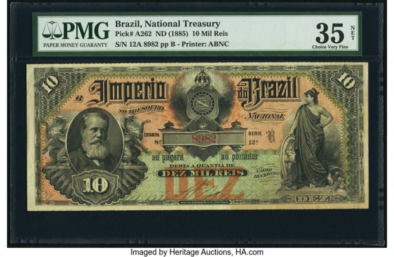 Brazil Thesouro Nacional 10 Mil Reis ND (1885) Pick A262 PMG Choice Very Fine 35...