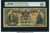 Brazil Thesouro Nacional 10 Mil Reis ND (1885) Pick A262 PMG Choice Very Fine 35 Net. A fantastic and rare Imperial note is offered in this lot, which...
