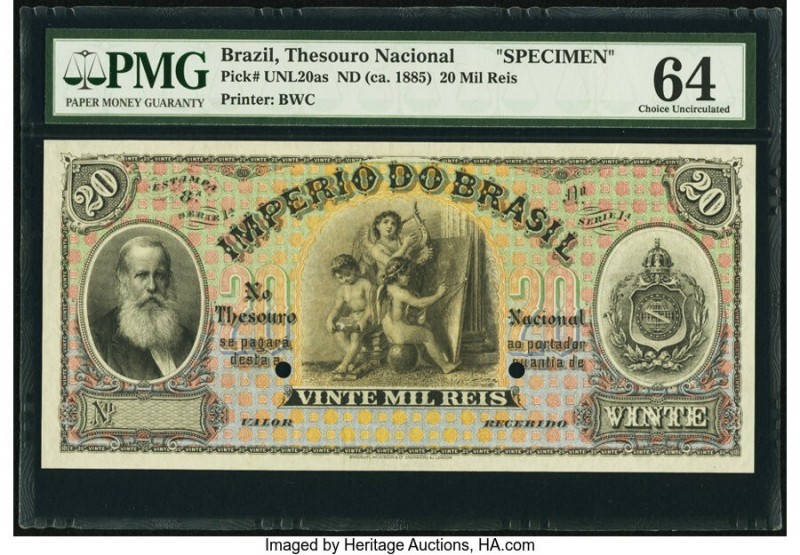 Brazil Imperio do Brasil 20 Mil Reis ND (ca. 1885) Pick UNL Specimen PMG Choice ...