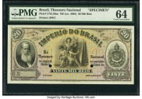 Brazil Imperio do Brasil 20 Mil Reis ND (ca. 1885) Pick UNL Specimen PMG Choice Uncirculated 64. Simply beautiful pastel colors are seen on this desir...