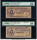 Brazil Thesouro Nacional 500 Reis ND (1901) Pick 2; 2s Issued Note and Specimen Pair PMG About Uncirculated 53; Choice About Unc 58 EPQ. Bradbury, Wil...