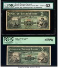 Brazil Thesouro Nacional 1 Mil Reis ND (1891) Pick 3a; 3b Two Examples PMG About Uncirculated 53; PCGS About New 50PPQ. Two handsome, lightly circulat...