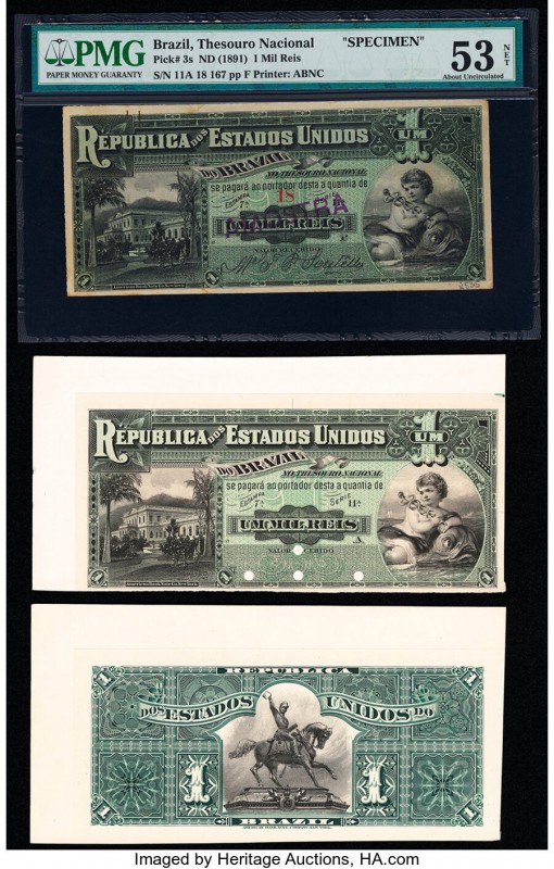 Brazil Thesouro Nacional 1 Mil Reis ND (1891) Pick 3s; 3p Specimen and Uniface P...