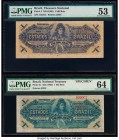 Brazil Thesouro Nacional 1 Mil Reis ND (1902) Pick 4; 4s Issued Note and Specimen PMG About Uncirculated 53; Choice Uncirculated 64. Two unusual notes...