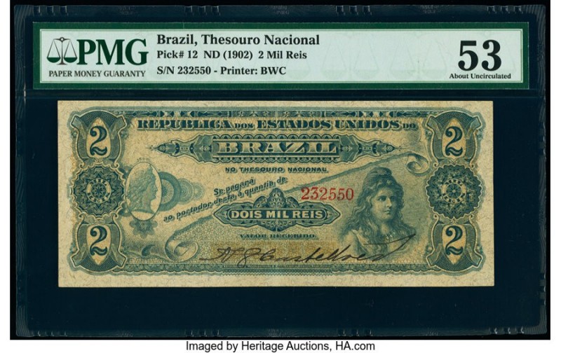 Brazil Thesouro Nacional 2 Mil Reis 1889 (ND 1902) Pick 12 PMG About Uncirculate...