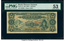Brazil Thesouro Nacional 2 Mil Reis 1889 (ND 1902) Pick 12 PMG About Uncirculated 53. Simply beautiful engravings are present on this rare type from t...